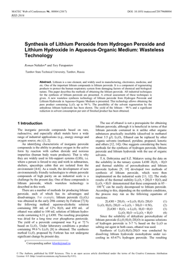 Synthesis of Lithium Peroxide from Hydrogen Peroxide and Lithium Hydroxide in Aqueous-Organic Medium: Wasteless Technology