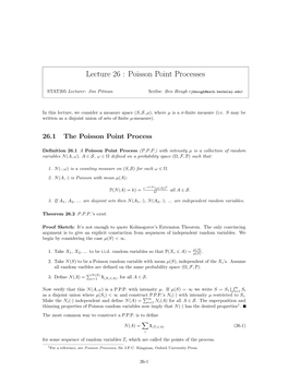 Lecture 26 : Poisson Point Processes