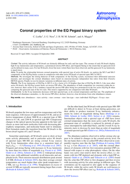 Coronal Properties of the EQ Pegasi Binary System