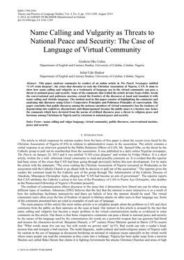 Name Calling and Vulgarity As Threats to National Peace and Security: the Case of Language of Virtual Community