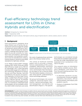 Fuel-Efficiency Technology Trend Assessment for Ldvs in China: Hybrids and Electrification