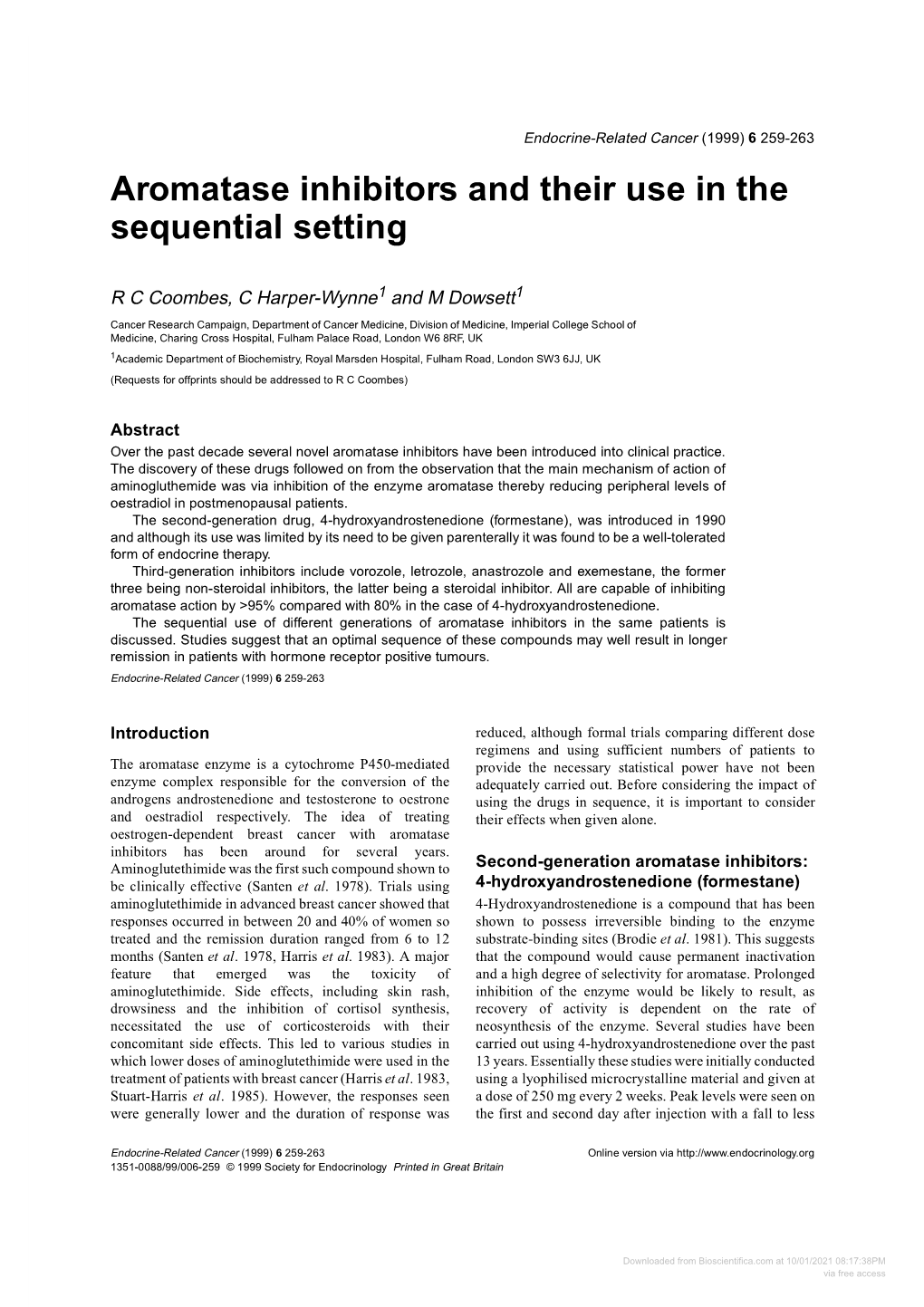 Aromatase Inhibitors and Their Use in the Sequential Setting