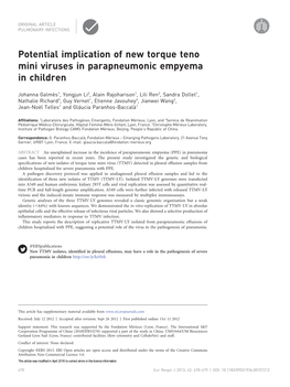 Potential Implication of New Torque Teno Mini Viruses in Parapneumonic Empyema in Children
