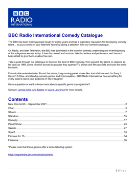 BBC Radio International Comedy Catalogue Contents