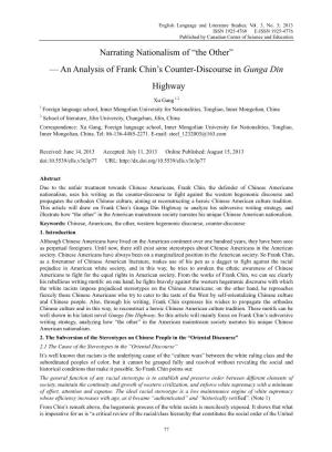 An Analysis of Frank Chin's Counter-Discourse in Gunga Din