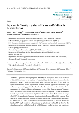 Asymmetric Dimethyarginine As Marker and Mediator in Ischemic Stroke