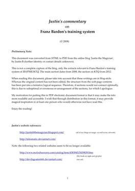 Justin's Commentary on Franz Bardon's Training System