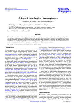 Spin-Orbit Coupling for Close-In Planets Alexandre C