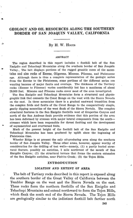 Geology and Oil Resources Along the Southern Border of San Joaquin Valley, California