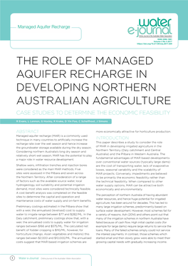 The Role of Managed Aquifer Recharge in Developing Northern Australian Agriculture CASE STUDIES to DETERMINE the ECONOMIC FEASIBILITY