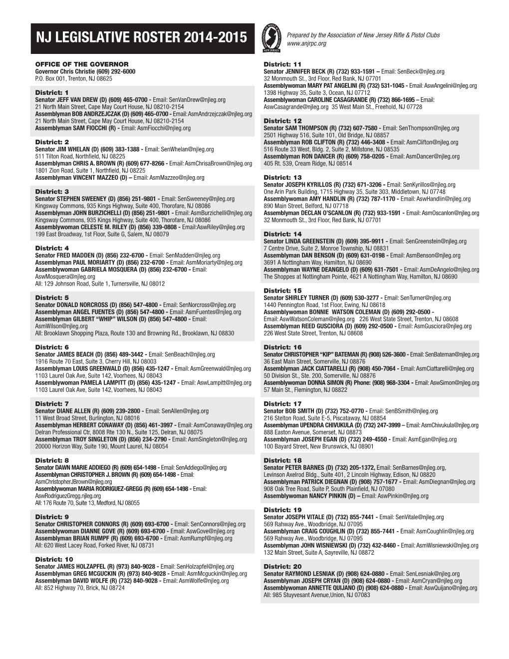 Nj Legislative Roster 2014-2015