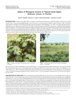 Status of Biological Control of Tropical Soda Apple, Solanum Viarum, in Florida1