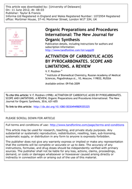 Activation of Carboxylic Acids by Pyrocarbonates