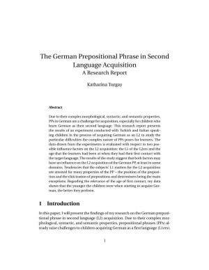 The German Prepositional Phrase in Second Language Acquisition a Research Report