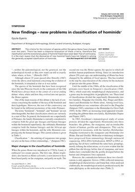 New Findings – New Problems in Classification of Hominids+