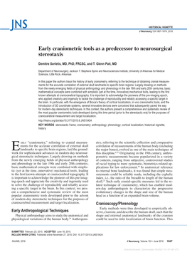 Early Craniometric Tools As a Predecessor to Neurosurgical Stereotaxis