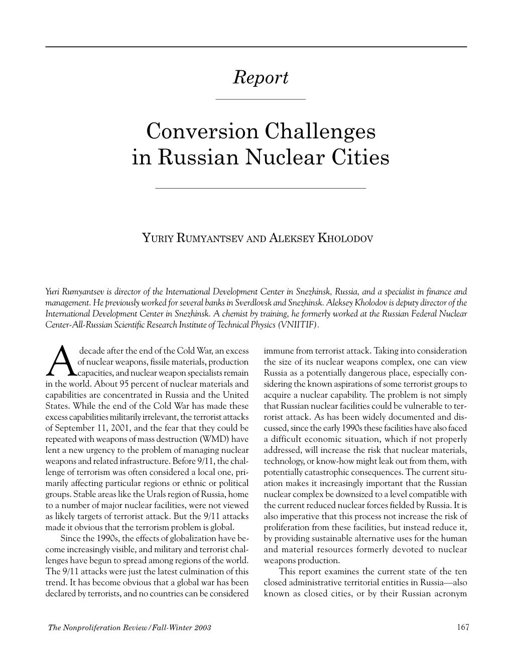 NPR10.3: Conversion Challenges in Russian Nuclear Cities