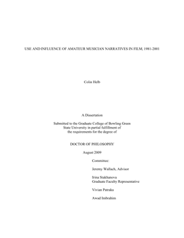 Use and Influence of Amateur Musician Narratives in Film, 1981-2001