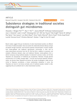 Subsistence Strategies in Traditional Societies Distinguish Gut Microbiomes