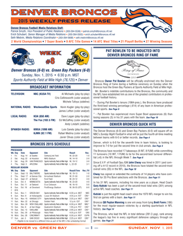 Denver Broncos Weekly Release Packet