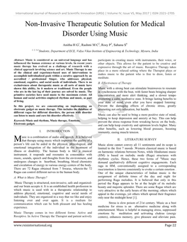 Non-Invasive Therapeutic Solution for Medical Disorder Using Music