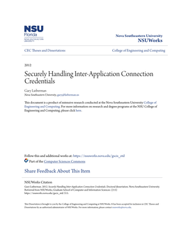 Securely Handling Inter-Application Connection Credentials Gary Lieberman Nova Southeastern University, Gary@Lieberman.Us