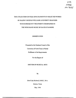 37&lt;I the UTILIZATION of FOLK SONG ELEMENTS in SELECTED WORKS by RALPH VAUGHAN WILLIAMS and PERCY GRAINGER with SUBSEQUENT