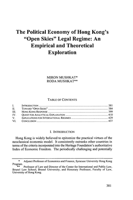 Political Economy of Hong Kong's Open Skies Legal Regime