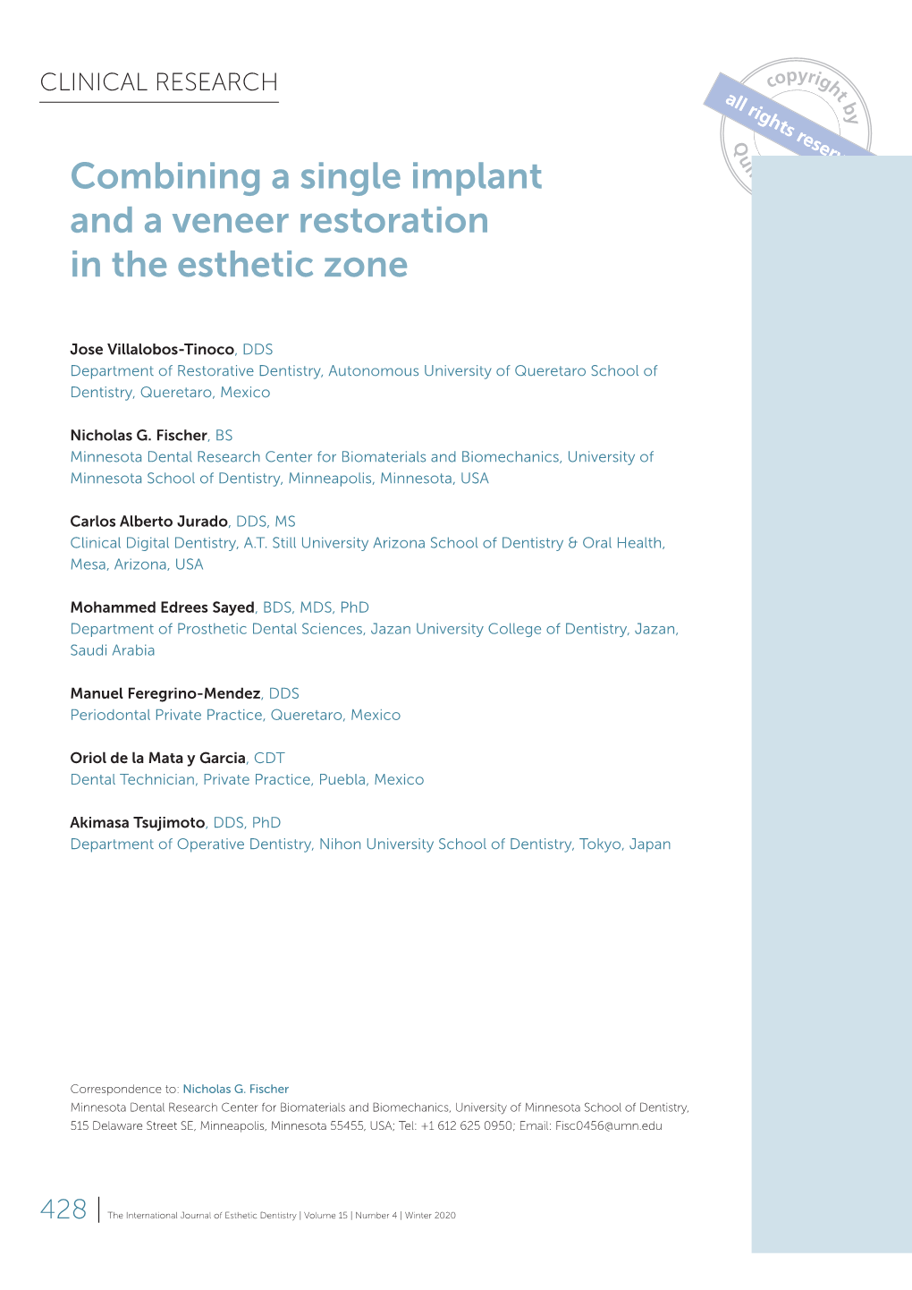 Combining a Single Implant and a Veneer Restoration in the Esthetic Zone