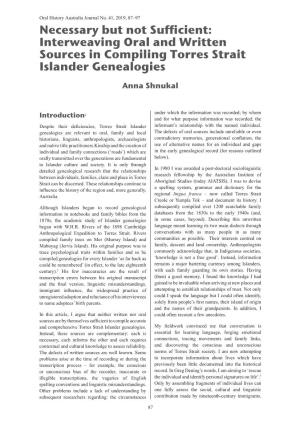 Interweaving Oral and Written Sources in Compiling Torres Strait Islander Genealogies