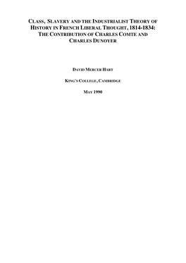 History in French Liberal Thought, 1814-1834: the Contribution of Charles Comte and Charles Dunoyer