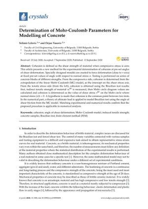 Determination of Mohr-Coulomb Parameters for Modelling of Concrete