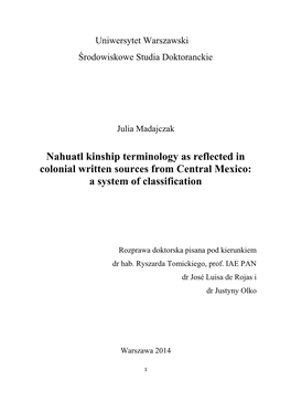 Nahuatl Kinship Terminology As Reflected in Colonial Written Sources from Central Mexico: a System of Classification