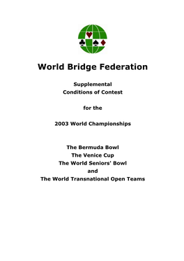 Supplemental Conditions of Contest for the 2003 World Championships