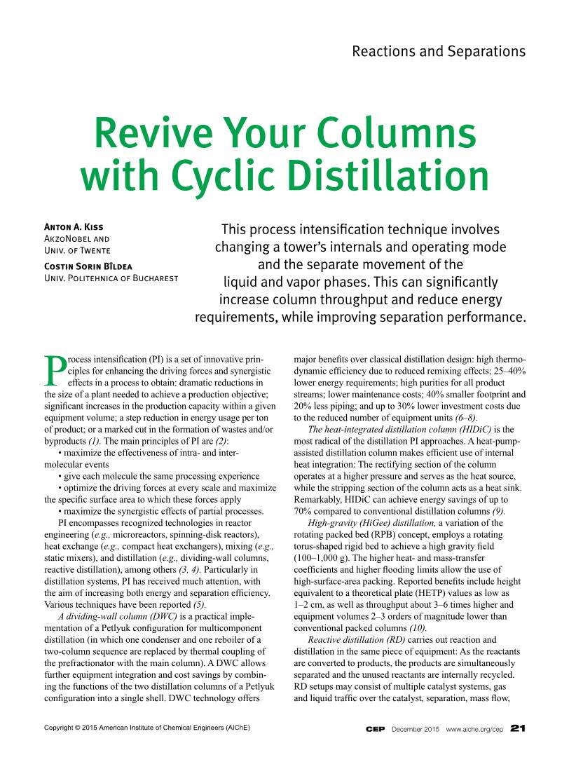 Revive Your Columns with Cyclic Distillation