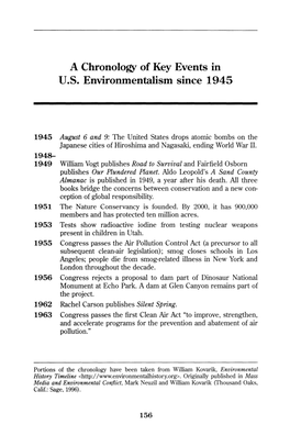 A Chronology of Key Events in U.S. Environmentalism Since 1945