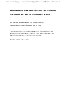 Genome Analysis of the Steroid-Degrading Denitrifying Denitratisoma Oestradiolicum DSM 16959 and Denitratisoma Sp. Strain DHT3