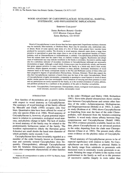 Wood Anatomy of Caryophyllaceae: Ecological, Habital, Systematic, and Phylogenetic Implications