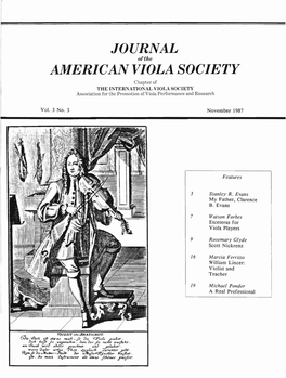 Journal of the American Viola Society Volume 3 No. 3, November 1987