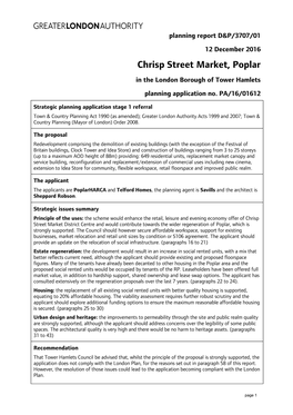 Chrisp Street Market, Poplar in the London Borough of Tower Hamlets Planning Application No