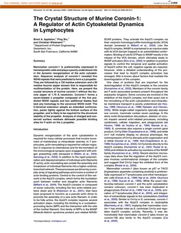 The Crystal Structure of Murine Coronin-1: a Regulator of Actin Cytoskeletal Dynamics in Lymphocytes