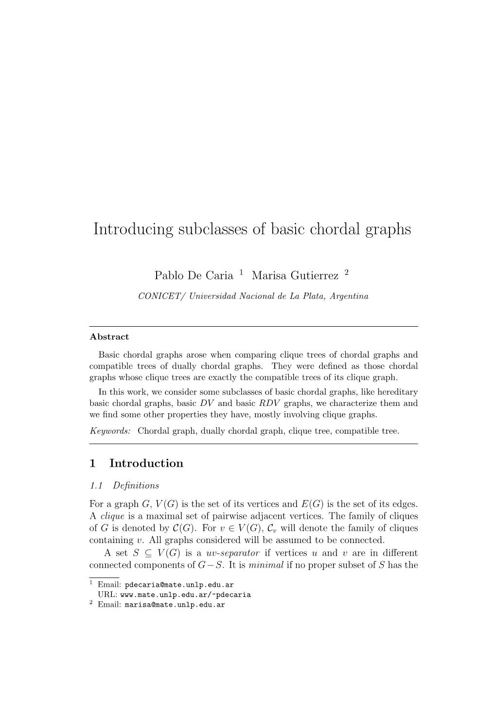 Introducing Subclasses of Basic Chordal Graphs