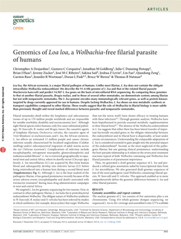 Genomics of Loa Loa, a Wolbachia-Free Filarial Parasite of Humans