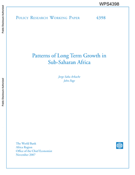 Patterns of Long Term Growth in Sub-Saharan Africa Public Disclosure Authorized