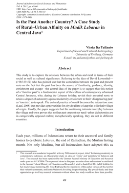 A Case Study of Rural–Urban Affinity on Mudik Lebaran in Central Java1