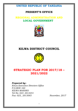 Kilwa District Council Strategic Plan for 2017/18 – 2021/2022