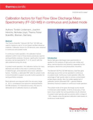 Calibration Factors for Fast Flow Glow Discharge Mass Spectrometry (FF-GD-MS) in Continuous and Pulsed Mode