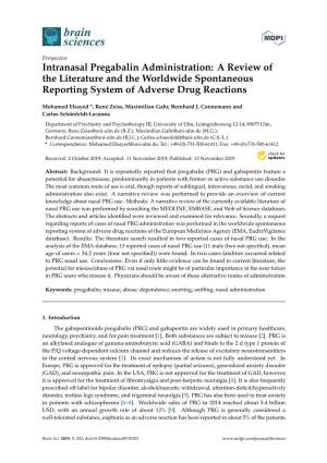 Intranasal Pregabalin Administration: a Review of the Literature and the Worldwide Spontaneous Reporting System of Adverse Drug Reactions