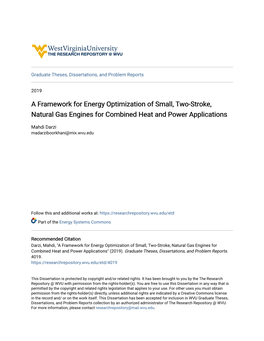A Framework for Energy Optimization of Small, Two-Stroke, Natural Gas Engines for Combined Heat and Power Applications