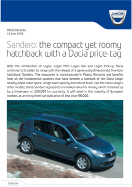Sandero: the Compact Yet Roomy Hatchback with a Dacia Price-Tag